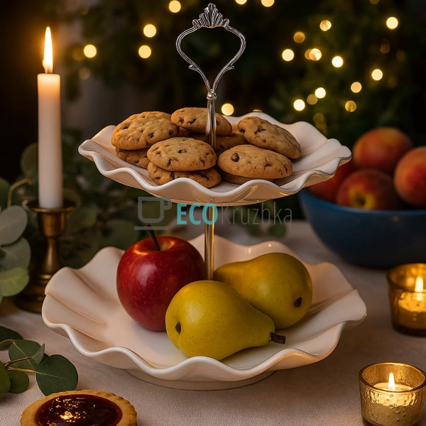 Двоярусна порцелянова фруктовниця Хвиля 24 см — біла (98 ... Двоярусна порцелянова фруктовниця Хвиля 24 см — біла (98 ...