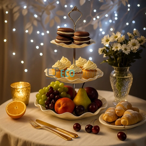 Етажерка триярусна порцелянова 36 см — біла хвиляста під ... Етажерка триярусна порцелянова 36 см — біла хвиляста під ...