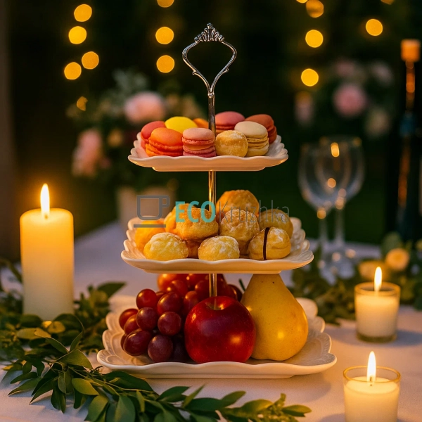 Триярусна порцелянова етажерка 37 см — біла квадратна Ме ... Триярусна порцелянова етажерка 37 см — біла квадратна Ме ...