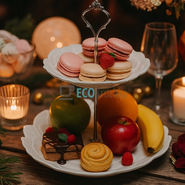 Порцелянова двоярусна етажерка «Квітка», 23 см – біла фр ... Порцелянова двоярусна етажерка «Квітка», 23 см – біла фр ...