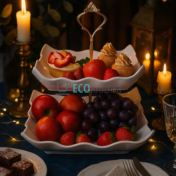 Етажерка двоярусна квадратна порцелянова 25 см — біла пі ... Етажерка двоярусна квадратна порцелянова 25 см — біла пі ...