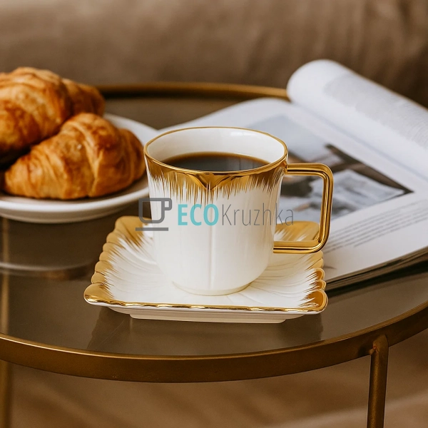 Чайна пара Tulip 220 мл із позолотою – порцелянова чашка ... Чайна пара Tulip 220 мл із позолотою – порцелянова чашка ...