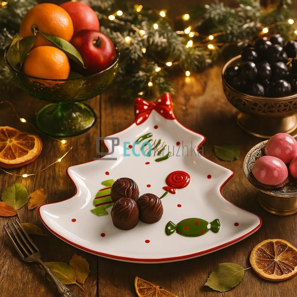 Керамічне блюдо «Ялинка» з цукерками 25,7×24,6×3 см – но ... Керамічне блюдо «Ялинка» з цукерками 25,7×24,6×3 см – но ...