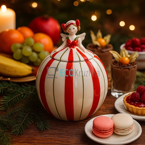 Керамічна банка “Ангел” 290 мл – біло‑червона, із кришко ... Керамічна банка “Ангел” 290 мл – біло‑червона, із кришко ...