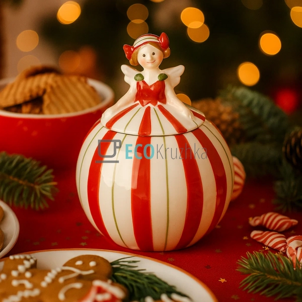 Керамічна банка “Ангел” 290 мл – біло‑червона, із кришко ... Керамічна банка “Ангел” 290 мл – біло‑червона, із кришко ...