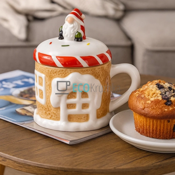 Керамічна кружка з кришкою “Пряниковий будиночок” 370 мл ... Керамічна кружка з кришкою “Пряниковий будиночок” 370 мл ...