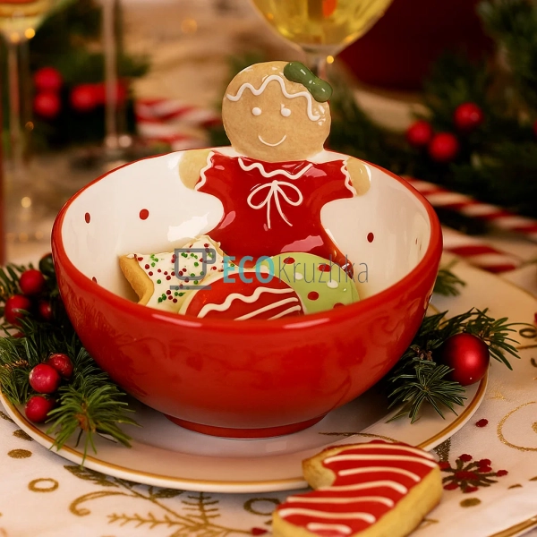 Новорічна піала з пряниковим чоловічком 530 мл – червона ... Новорічна піала з пряниковим чоловічком 530 мл – червона ...