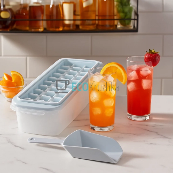 Форма для льоду з кришкою, контейнером і лопаткою для ку ... Форма для льоду з кришкою, контейнером і лопаткою для ку ...