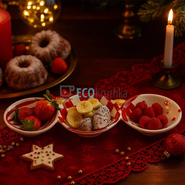 Менажниця керамічна "Ялинкова куля" новорічна, біло‑черв ... Менажниця керамічна "Ялинкова куля" новорічна, біло‑черв ...