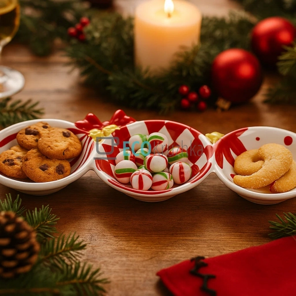 Менажниця керамічна "Ялинкова куля" новорічна, біло‑черв ... Менажниця керамічна "Ялинкова куля" новорічна, біло‑черв ...