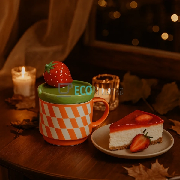 Порцелянова кружка "Полуниця" з кришкою та підставкою дл ... Порцелянова кружка "Полуниця" з кришкою та підставкою дл ...