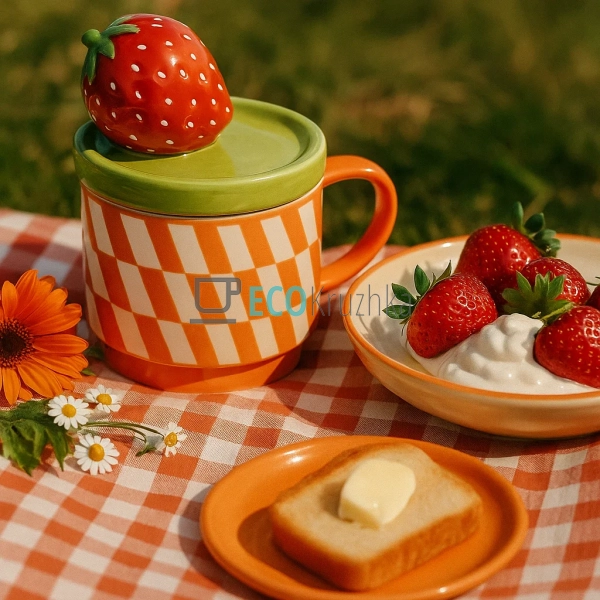 Порцелянова кружка "Полуниця" з кришкою та підставкою дл ... Порцелянова кружка "Полуниця" з кришкою та підставкою дл ...