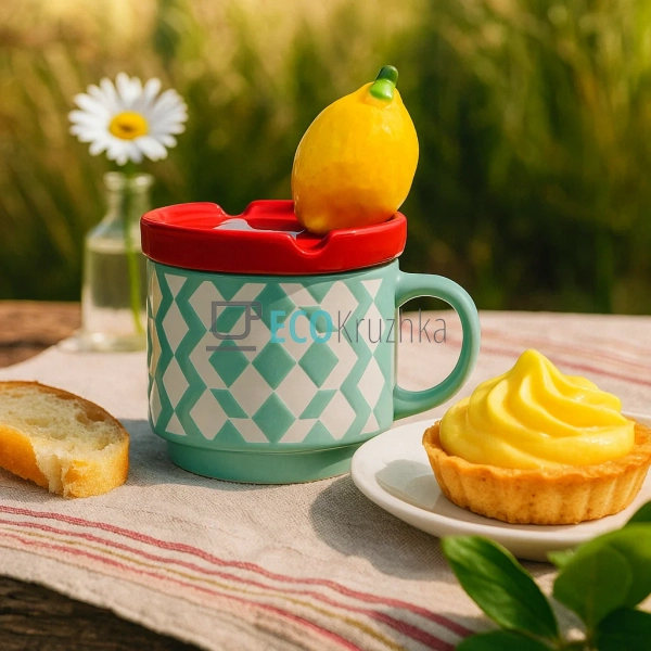 Порцелянова кружка "Лимон" з кришкою та підставкою для т ... Порцелянова кружка "Лимон" з кришкою та підставкою для т ...