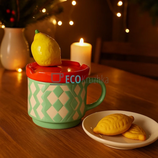 Порцелянова кружка "Лимон" з кришкою та підставкою для т ... Порцелянова кружка "Лимон" з кришкою та підставкою для т ...