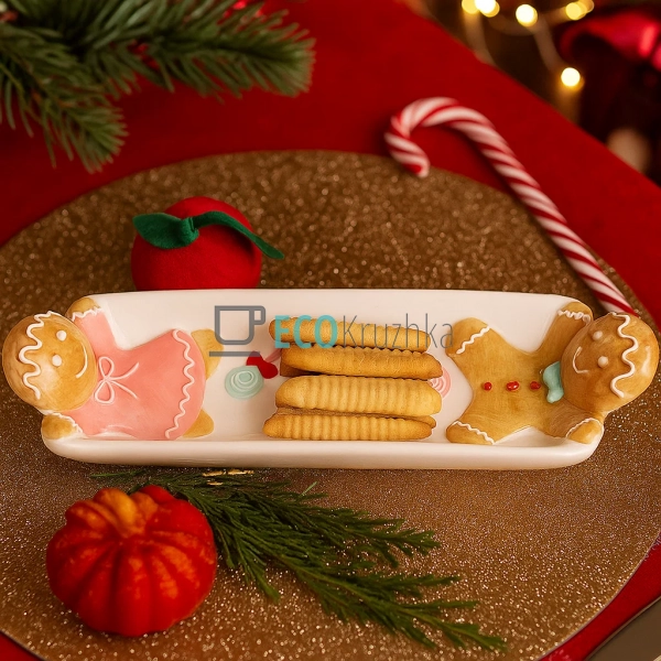 Керамічне новорічне блюдо 30×10 см з декором Пряниковий ... Керамічне новорічне блюдо 30×10 см з декором Пряниковий ...