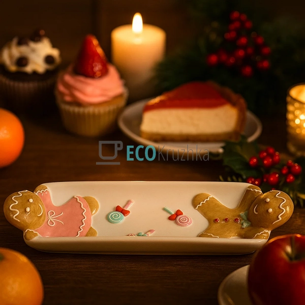 Керамічне новорічне блюдо 30×10 см з декором Пряниковий ... Керамічне новорічне блюдо 30×10 см з декором Пряниковий ...