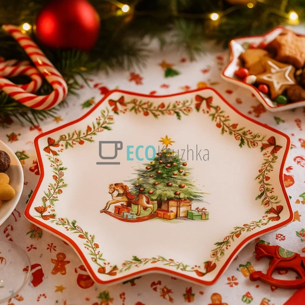 Новорічна порцелянова тарілка 25 см з ялинкою «Різдвяне ... Новорічна порцелянова тарілка 25 см з ялинкою «Різдвяне ...