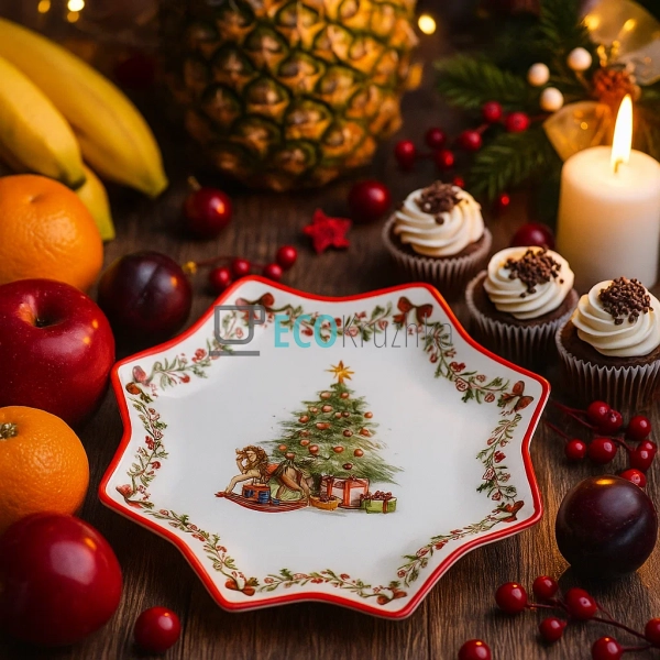 Новорічна порцелянова тарілка 25 см з ялинкою «Різдвяне ... Новорічна порцелянова тарілка 25 см з ялинкою «Різдвяне ...