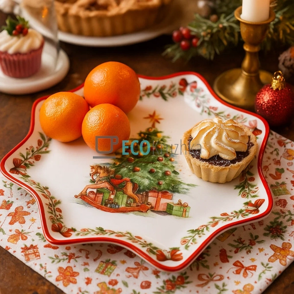 Новорічна порцелянова тарілка 19.5 см з ялинкою «Різдвян ... Новорічна порцелянова тарілка 19.5 см з ялинкою «Різдвян ...