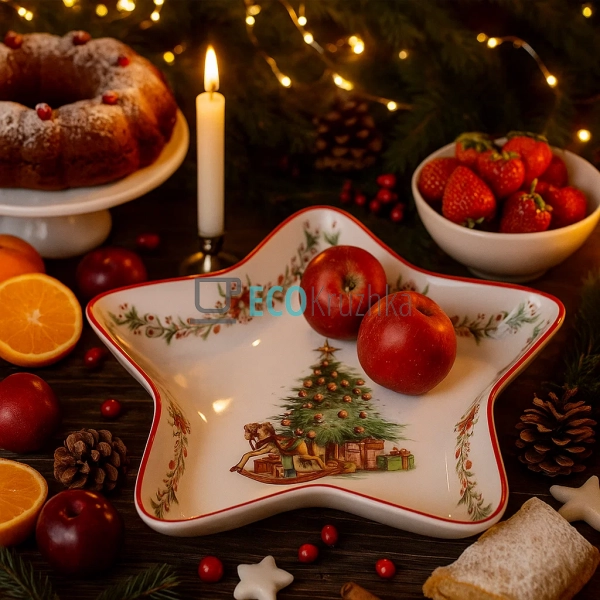 Новорічне порцелянове блюдо у формі зірки 27.5 см з ялин ... Новорічне порцелянове блюдо у формі зірки 27.5 см з ялин ...
