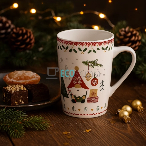Новорічна кружка 400 мл з Гномиком та ялинкою – порцелян ... Новорічна кружка 400 мл з Гномиком та ялинкою – порцелян ...