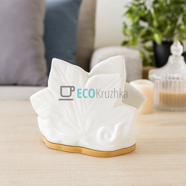 Порцелянова серветниця «Листя» з бамбуковою основою 12×7 ... Порцелянова серветниця «Листя» з бамбуковою основою 12×7 ...