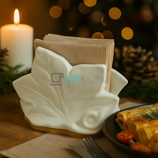 Порцелянова серветниця «Листя» з бамбуковою основою 12×7 ... Порцелянова серветниця «Листя» з бамбуковою основою 12×7 ...