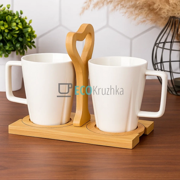 Набір порцелянових кружок 300 мл на бамбуковій підставці ... Набір порцелянових кружок 300 мл на бамбуковій підставці ...