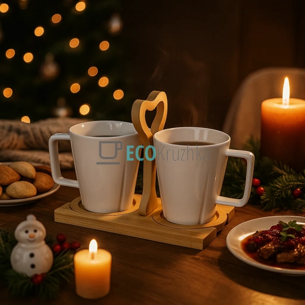 Набір порцелянових кружок 300 мл на бамбуковій підставці ... Набір порцелянових кружок 300 мл на бамбуковій підставці ...