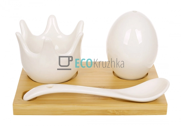 Набір для яйця з порцеляновою піалкою, ложкою та бамбуко ... Набір для яйця з порцеляновою піалкою, ложкою та бамбуко ...