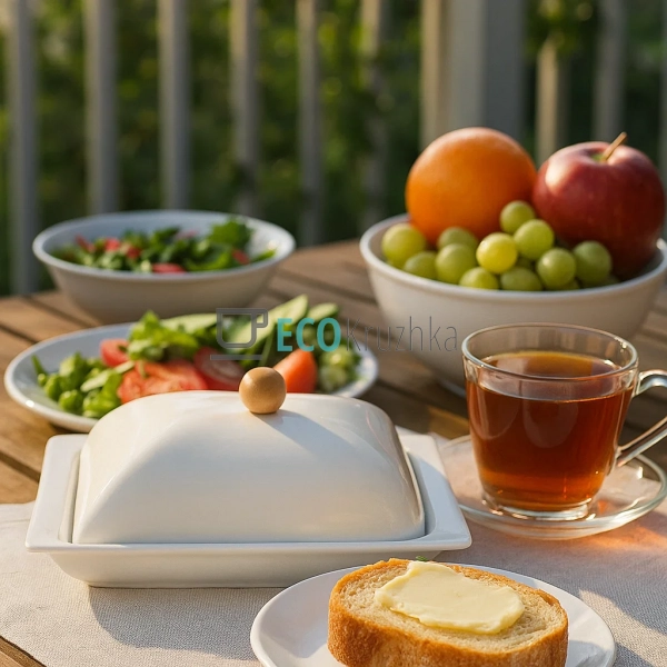 Маслянка для масла порцелянова з кришкою Naturel 19 см ( ...