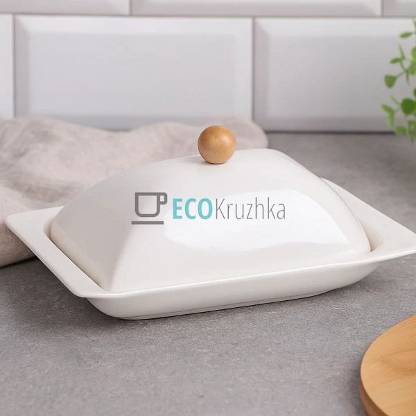 Маслянка для масла порцелянова з кришкою Naturel 19 см ( ...