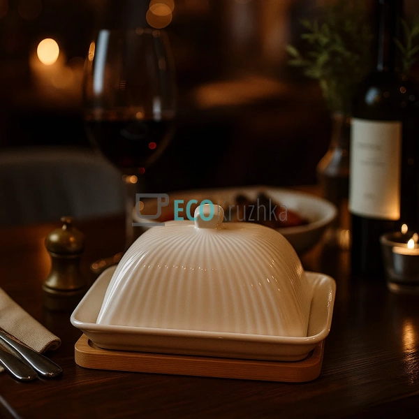 Маслянка для масла порцелянова з бамбуковою підставкою 1 ...