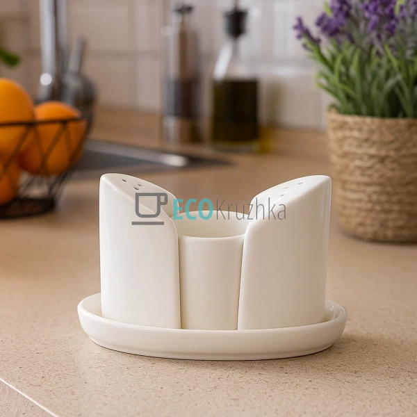 Набір для спецій: сільничка, перечниця та ємність для зу ... Набір для спецій: сільничка, перечниця та ємність для зу ...