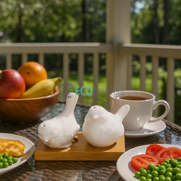 Набір для спецій сіль та перець порцеляновий з бамбуково ...