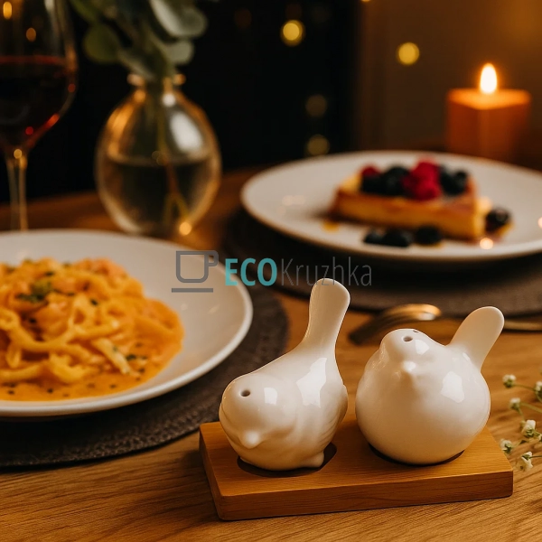 Набір для спецій сіль та перець порцеляновий з бамбуково ...