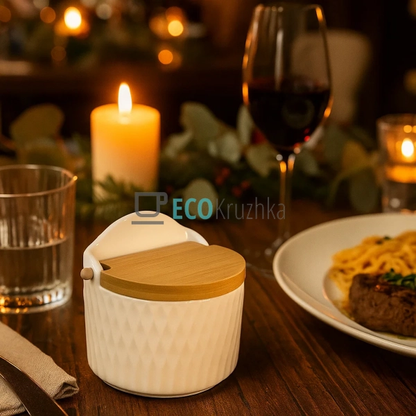 Цукорниця порцелянова з бамбуковою кришкою 450 мл Romb ( ... Цукорниця порцелянова з бамбуковою кришкою 450 мл Romb ( ...