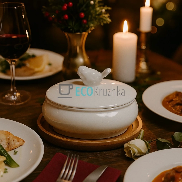 Цукорниця порцелянова 250 мл з бамбуковою кришкою та лож ... Цукорниця порцелянова 250 мл з бамбуковою кришкою та лож ...