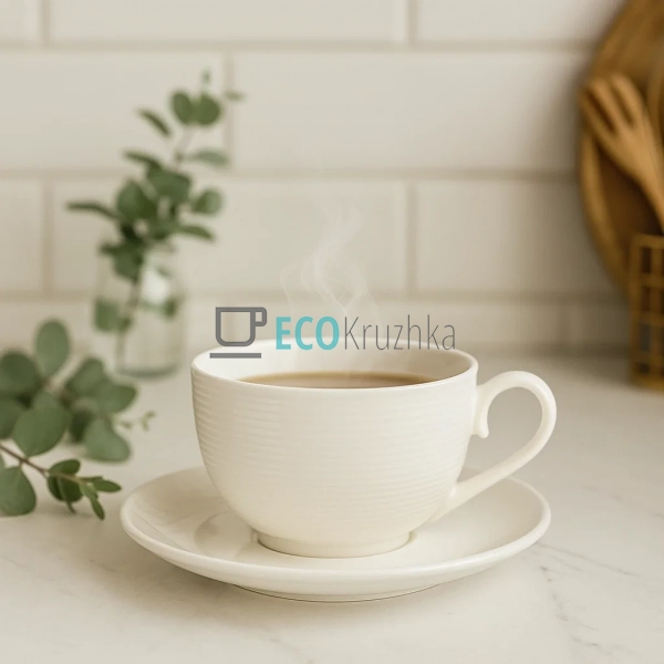 Чашка порцелянова 310 мл із блюдцем, Білий (988-277) Чашка порцелянова 310 мл із блюдцем, Білий (988-277)