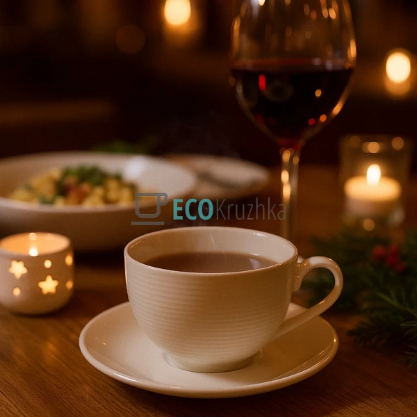 Чашка порцелянова 310 мл із блюдцем, Білий (988-277) Чашка порцелянова 310 мл із блюдцем, Білий (988-277)