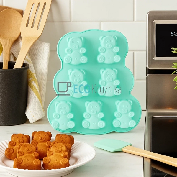 Силіконова форма для кексів Барні 7 шт, бірюзова 26×23×3 ...