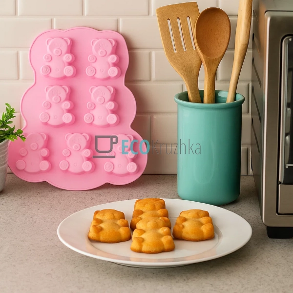 Силіконова форма для кексів Барні 7 шт, рожева 26×23×3 с ...