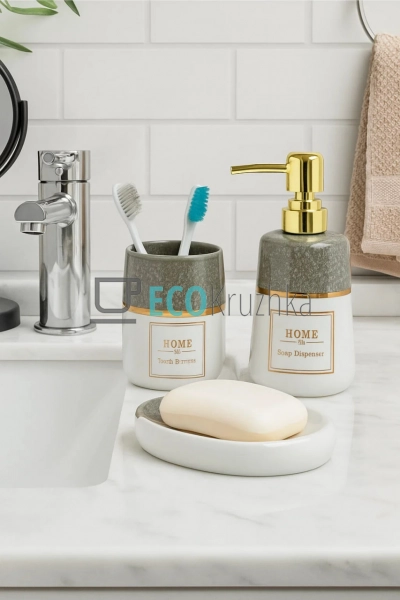 Набір для ванної кімнати "Home" (3 предмети) – дозатор, ... Набір для ванної кімнати "Home" (3 предмети) – дозатор, ...