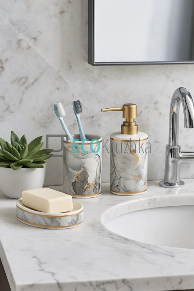 Набір для ванної кімнати "Сірий мармур із золотом" – доз ... Набір для ванної кімнати "Сірий мармур із золотом" – доз ...