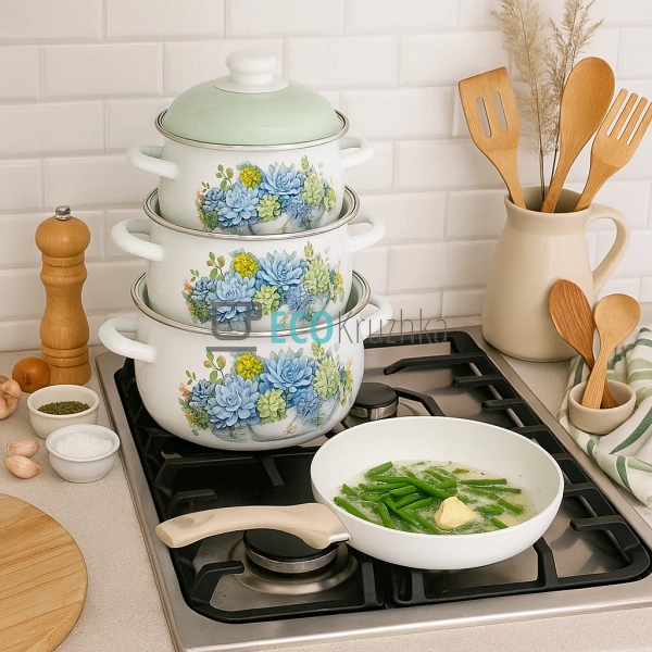 Набір із трьох емальованих кастрюль Edenberg EB-1886 Набір із трьох емальованих кастрюль Edenberg EB-1886