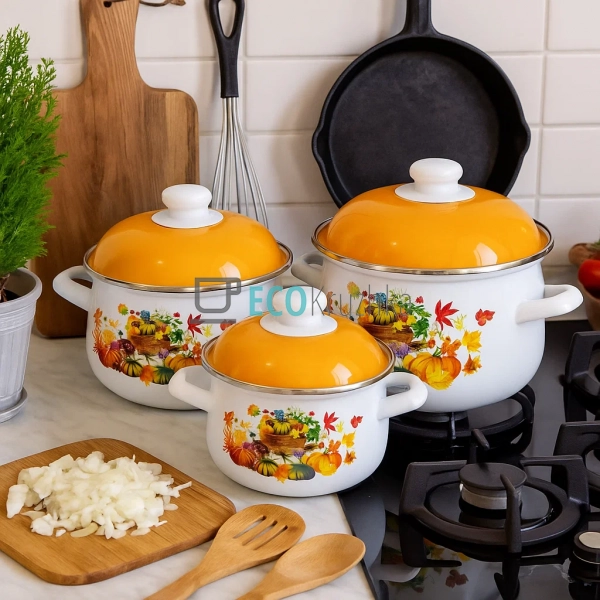 Набір із трьох емальованих кастрюль Edenberg EB-1888 Набір із трьох емальованих кастрюль Edenberg EB-1888