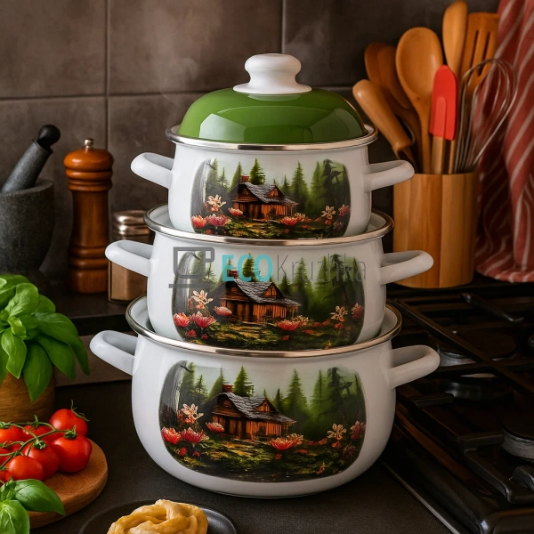 Набір із трьох емальованих кастрюль Edenberg EB-1889 Набір із трьох емальованих кастрюль Edenberg EB-1889