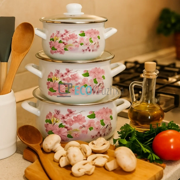 Набір емальованих каструль Сакура 3 шт — 2л, 3л, 4л з кр ... Набір емальованих каструль Сакура 3 шт — 2л, 3л, 4л з кр ...