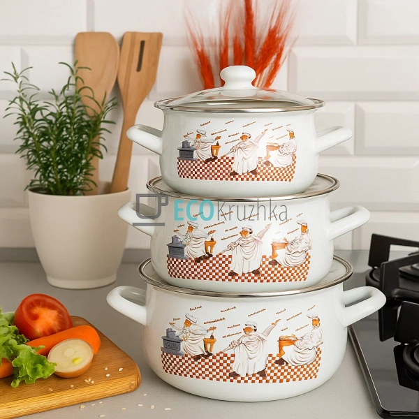 Набір емальованих каструль Кухарі 3 шт — 2л, 3л, 4л з кр ... Набір емальованих каструль Кухарі 3 шт — 2л, 3л, 4л з кр ...