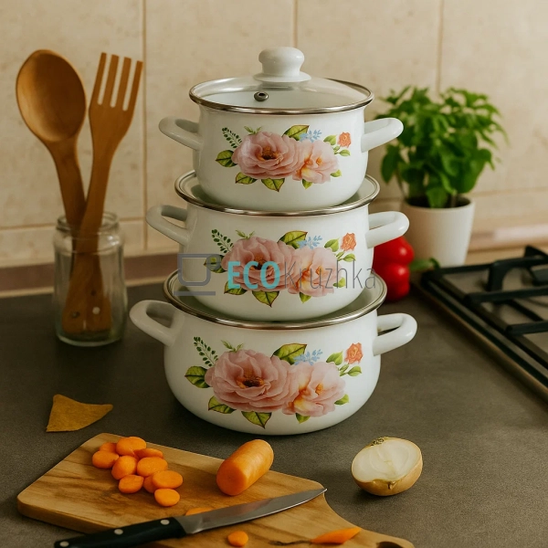 Набір емальованих каструль Троянда 3 шт — 2л, 3л, 4л з к ... Набір емальованих каструль Троянда 3 шт — 2л, 3л, 4л з к ...